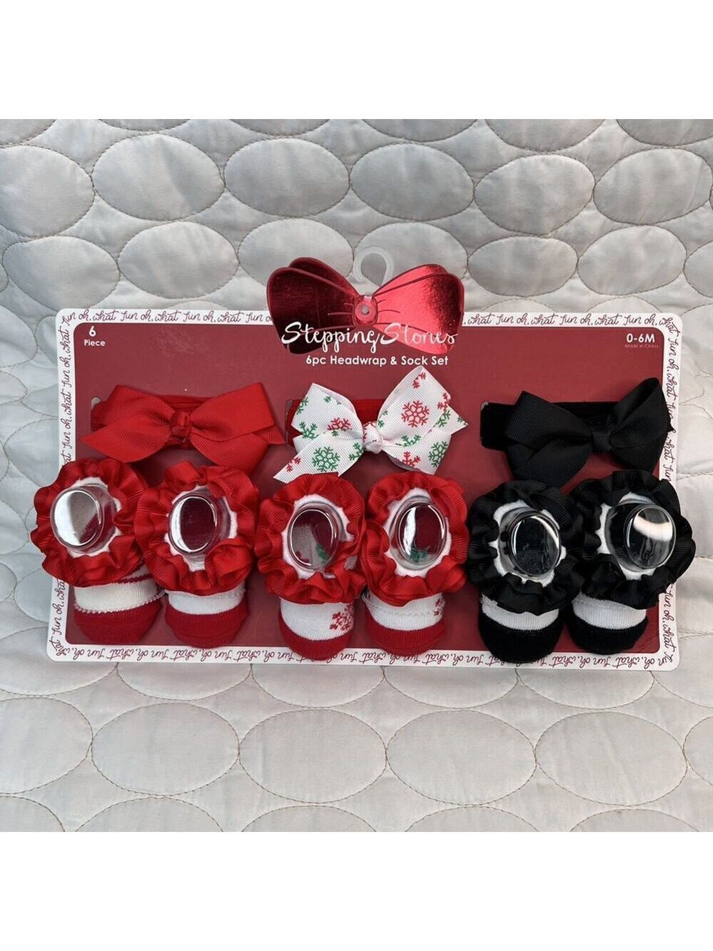 Baby Holiday Socks & Headwraps Girls Gift Set Size 0/6m Christmas Soft Headbands